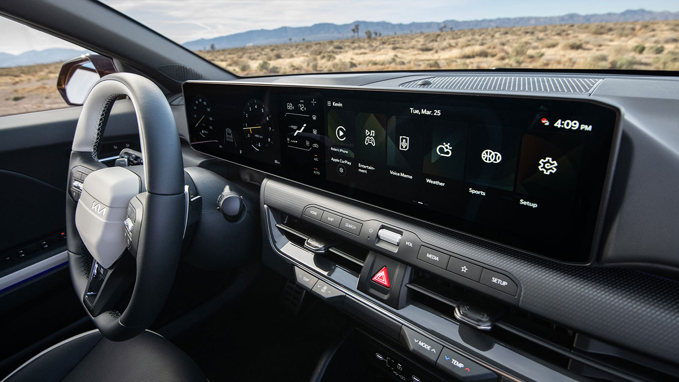 An angled close-up of the 2026 Kia K4 Hatchback's digital dashboard display